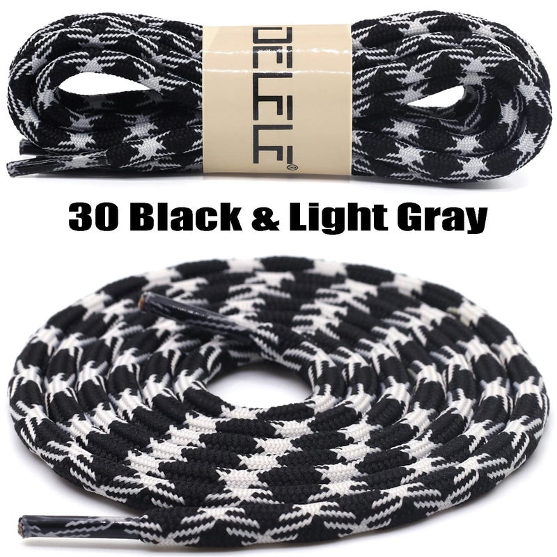 DELELE 2 Pair Round Wave Non-slip Antiskid Outdoor Mountaineering Climbing Shoe Laces Black&Light Gray Hiking Shoelaces Men Women Shoestrings-63 inch - Image 2